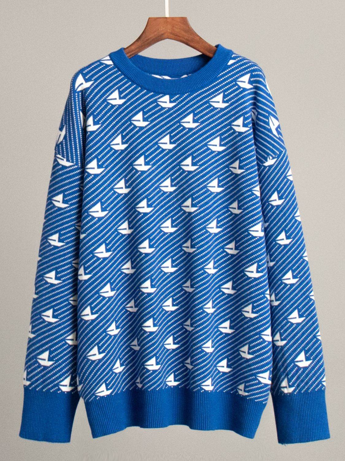 Contrast Round Neck Long Sleeve Sweater - DaTrendStore.Com