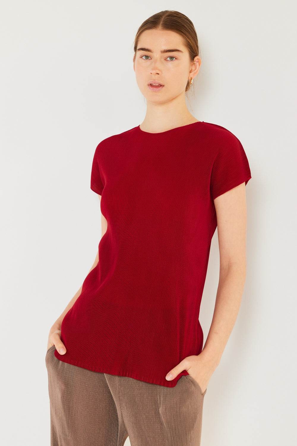 Marina West Swim Rib Pleated Cap Sleeve Top - DaTrendStore.Com
