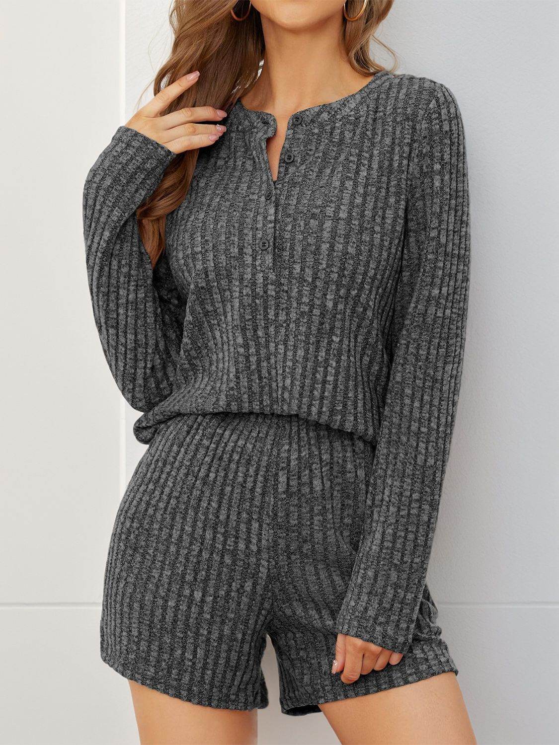Ribbed Round Neck Top and Shorts Set - DaTrendStore.Com