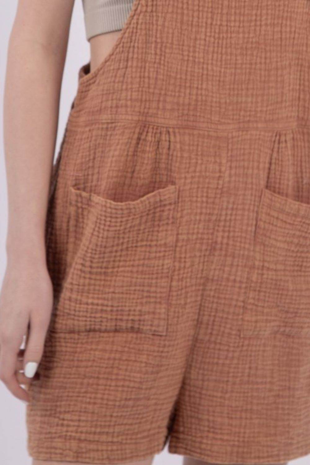VERY J Sleeveless Double Gauze Overalls with Pockets - DaTrendStore.Com