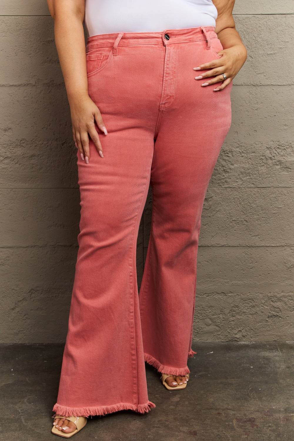 RISEN Bailey Full Size High Waist Side Slit Flare Jeans - DaTrendStore.Com