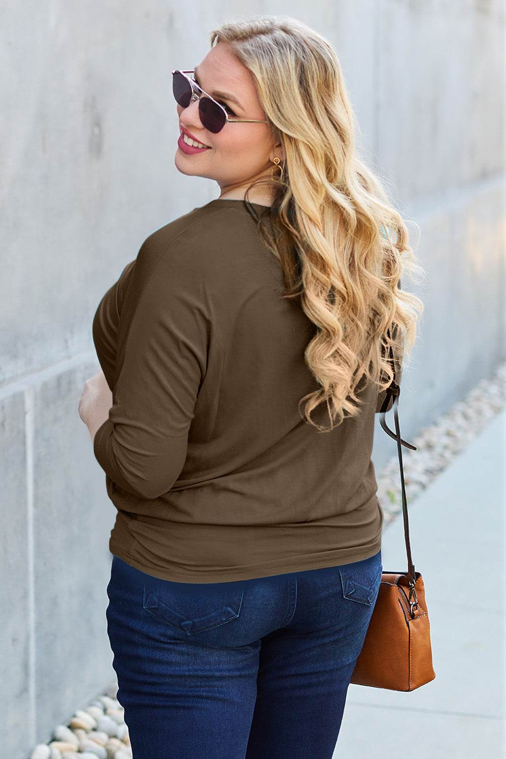 Basic Bae Full Size Round Neck Batwing Sleeve Top - DaTrendStore.Com