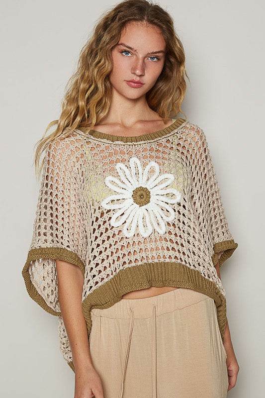 POL Hollow Out Flower Half Sleeve Knit Cover Up - DaTrendStore.Com