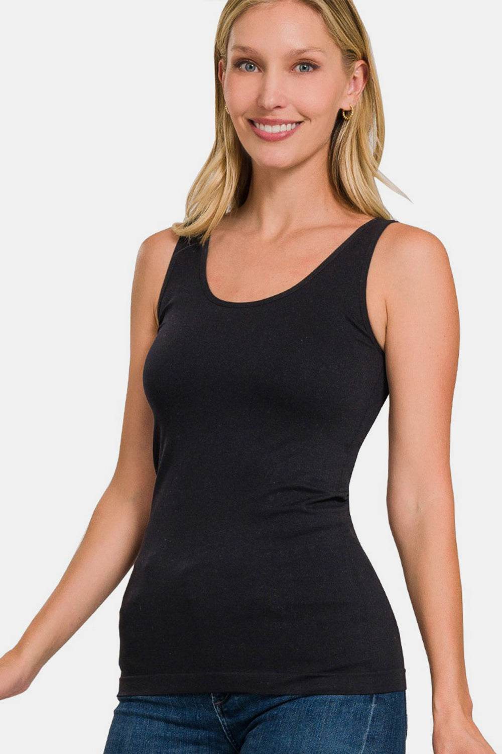 Zenana FRONT & BACK 2-WAY V-NECK / U-NECK SEAMLESS TANK - DaTrendStore.Com
