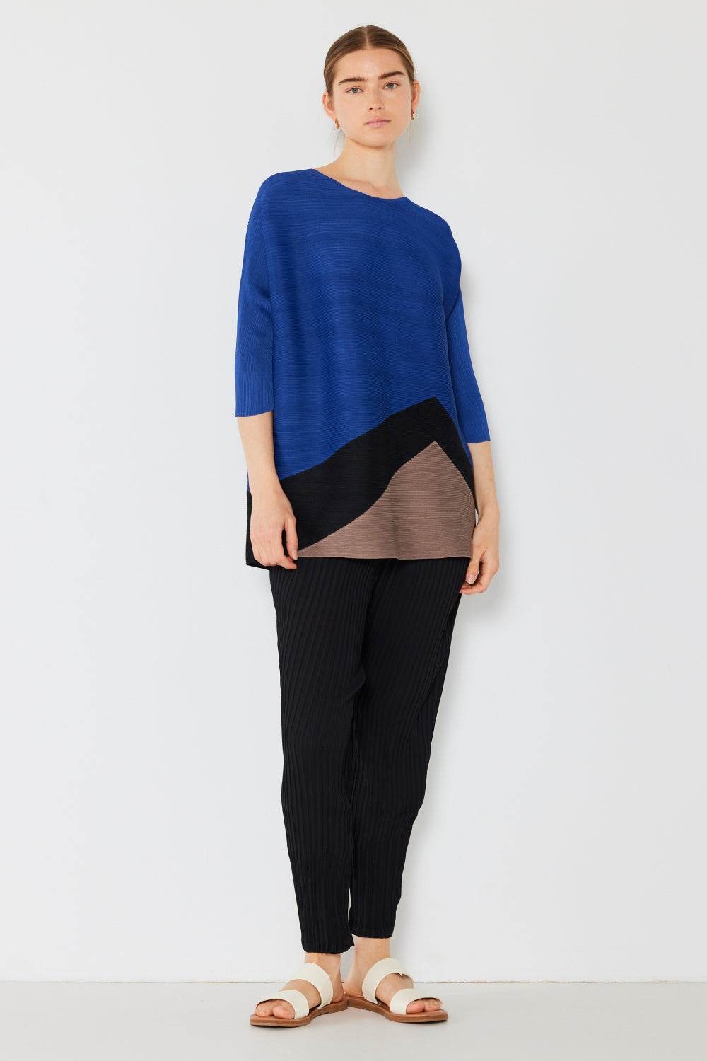 Marina West Swim Pleated Horizontal Rib Color Block Top - DaTrendStore.Com