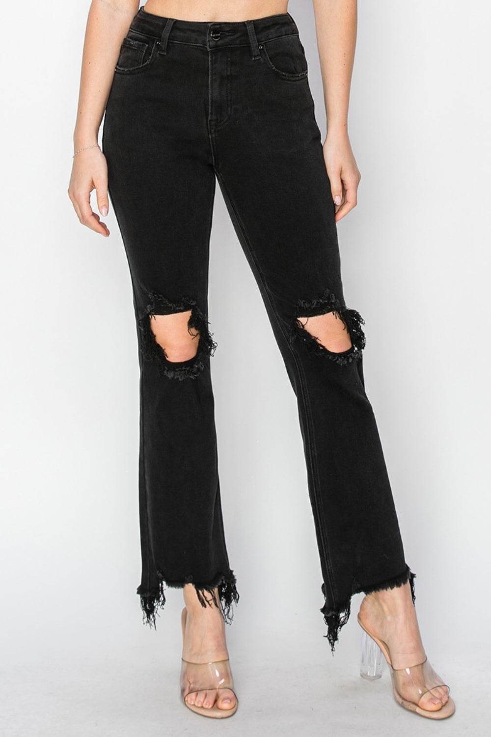 RISEN Full Size Distressed Raw Hem Jeans with Pockets - DaTrendStore.Com