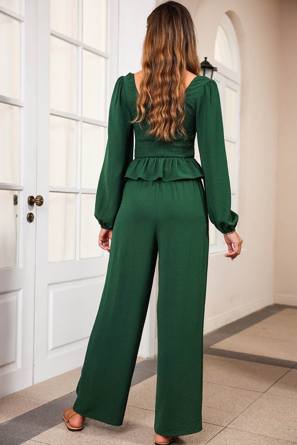 Smocked Square Neck Top and Pants Set - DaTrendStore.Com