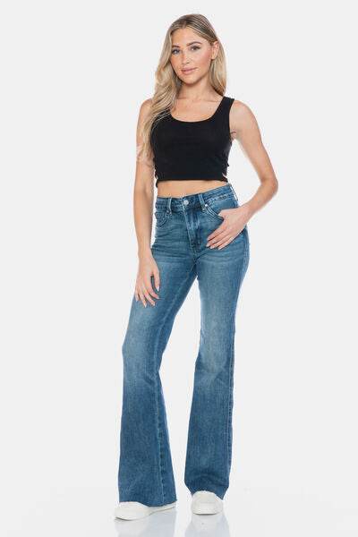 Judy Blue Full Size Tummy Control Cut Hem Flare Jeans - DaTrendStore.Com