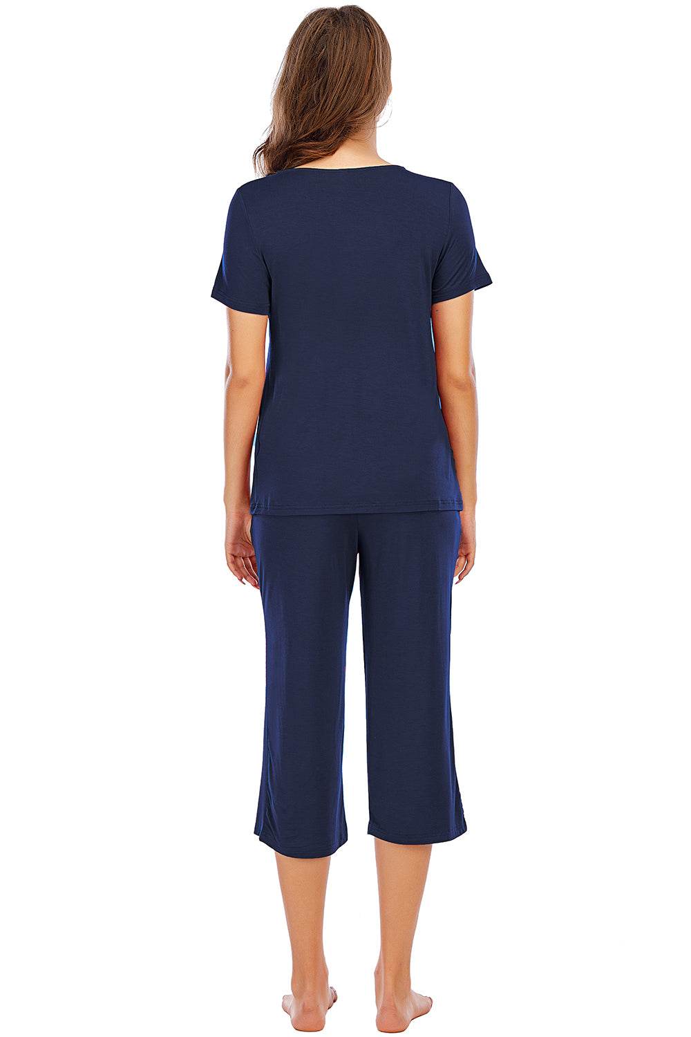 V-Neck Short Sleeve Top and Pants Lounge Set - DaTrendStore.Com