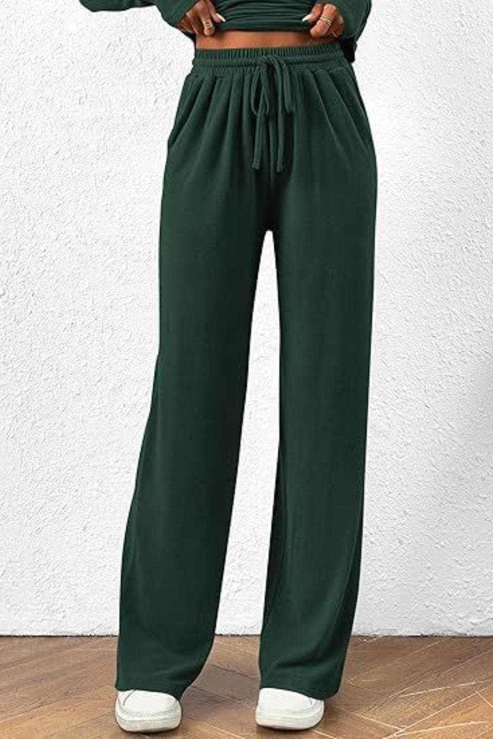 Round Neck Long Sleeve Top and Pants Set - DaTrendStore.Com