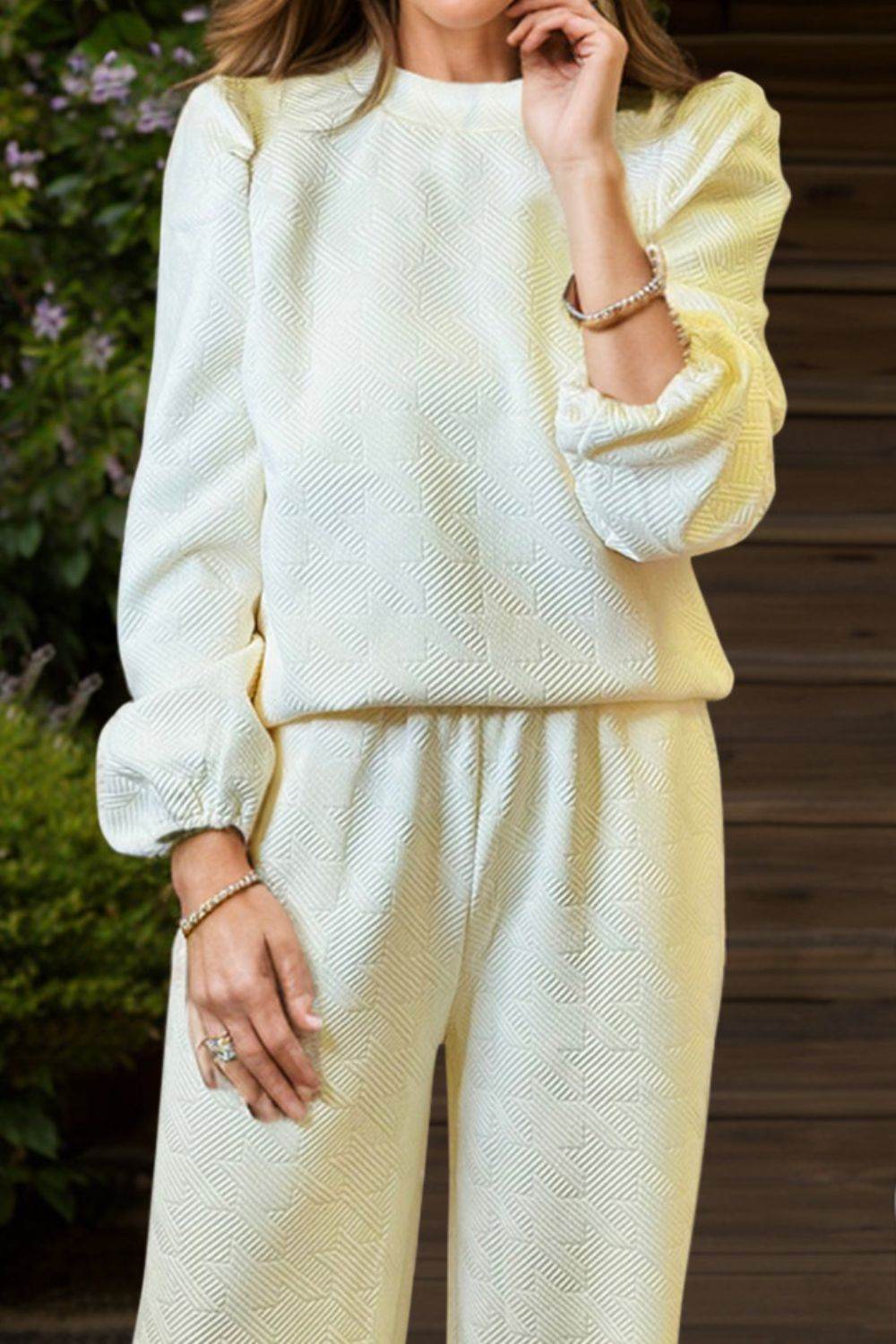 Round Neck Long Sleeve Top and Pants Set - DaTrendStore.Com