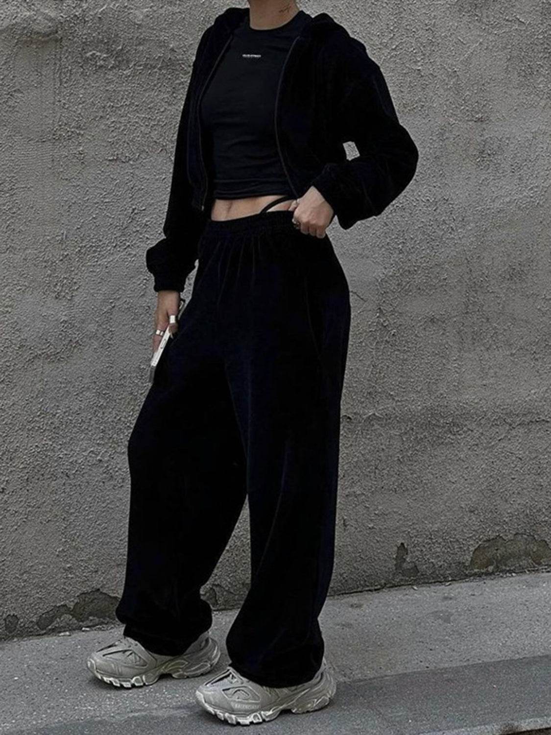 Zip Up Hoodie and Pocketed Pants Set - DaTrendStore.Com