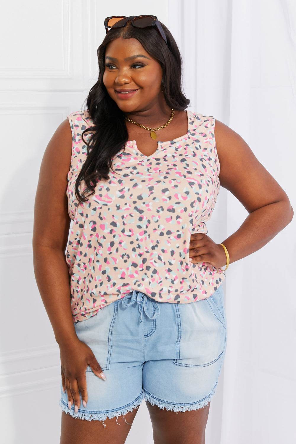 Heimish Full Size Printed Sleeveless Top - DaTrendStore.Com