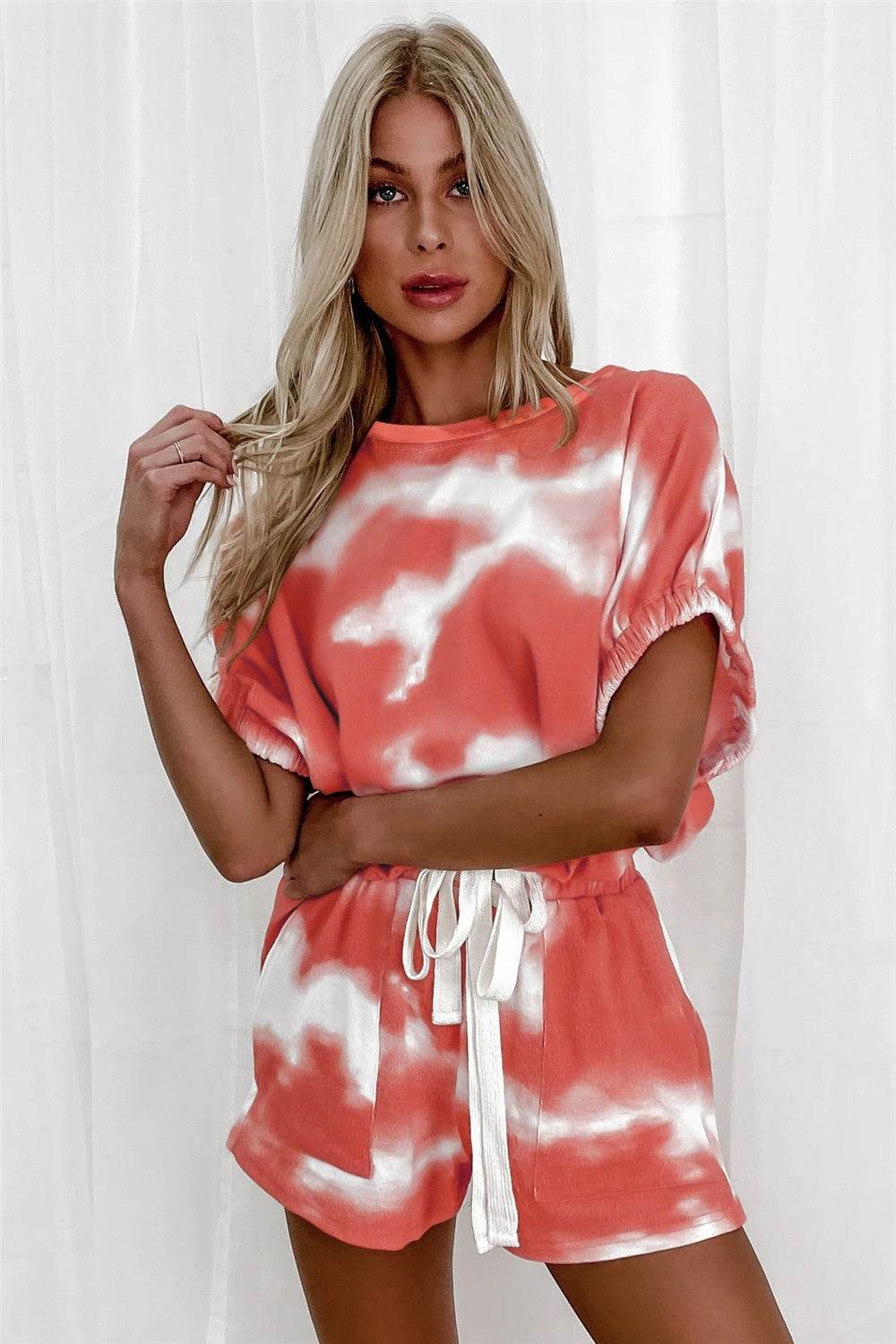 Tie-Dye Round Neck Top and Shorts Set - DaTrendStore.Com