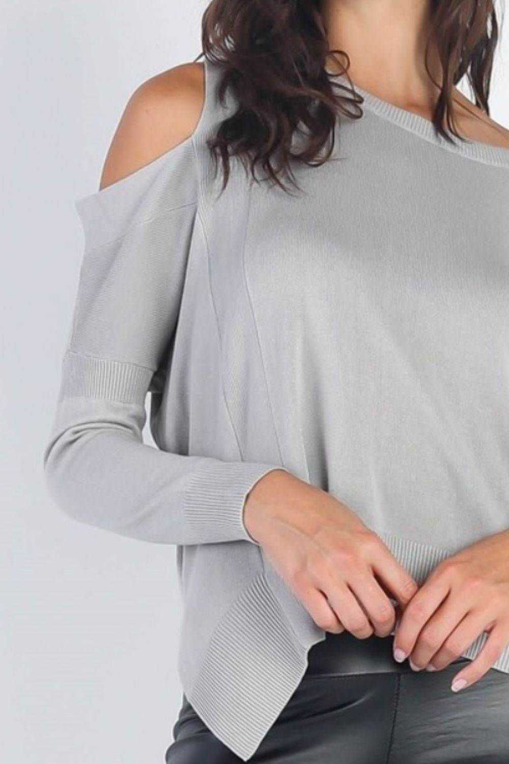 UNIQ Cold Shoulder Long Sleeve Knit Top - DaTrendStore.Com