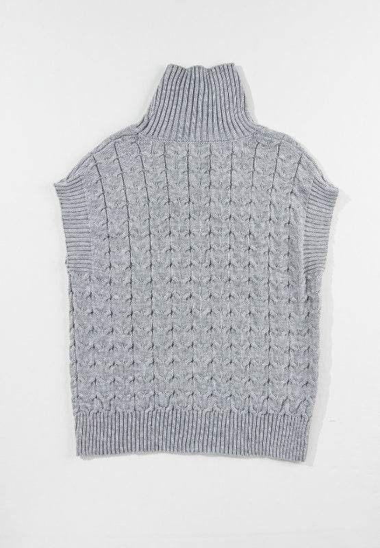 Cable Knit Turtleneck Short Sleeve Sweater - DaTrendStore.Com