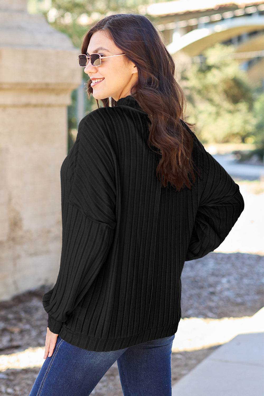 Basic Bae Full Size Ribbed Exposed Seam Mock Neck Knit Top - DaTrendStore.Com