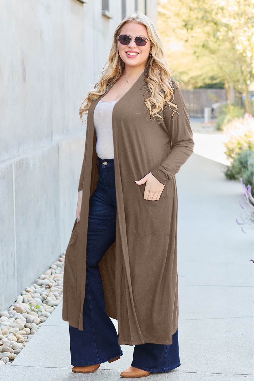 Basic Bae Full Size Open Front Long Sleeve Cover Up - DaTrendStore.Com