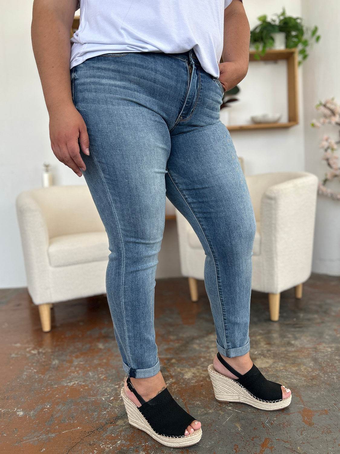 Judy Blue Full Size Cuffed Hem Slim Jeans - DaTrendStore.Com