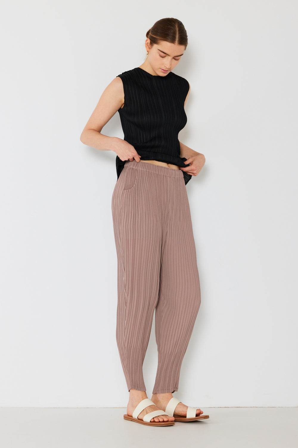 Marina West Swim Pleated Relaxed-Fit Slight Drop Crotch Jogger - DaTrendStore.Com