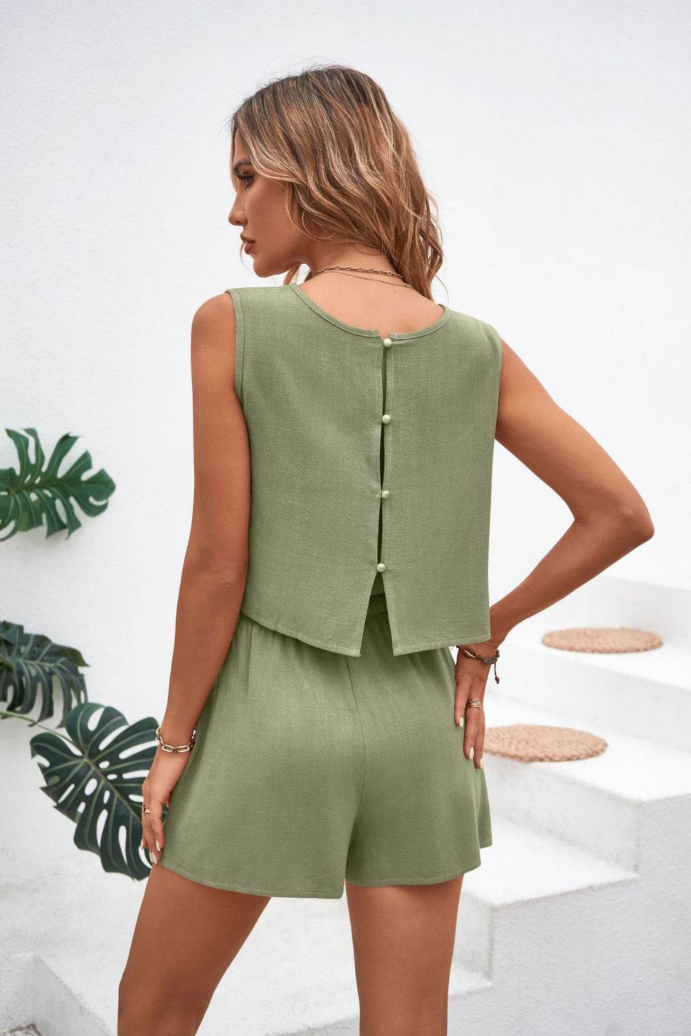Round Neck Top and Drawstring Shorts Set - DaTrendStore.Com