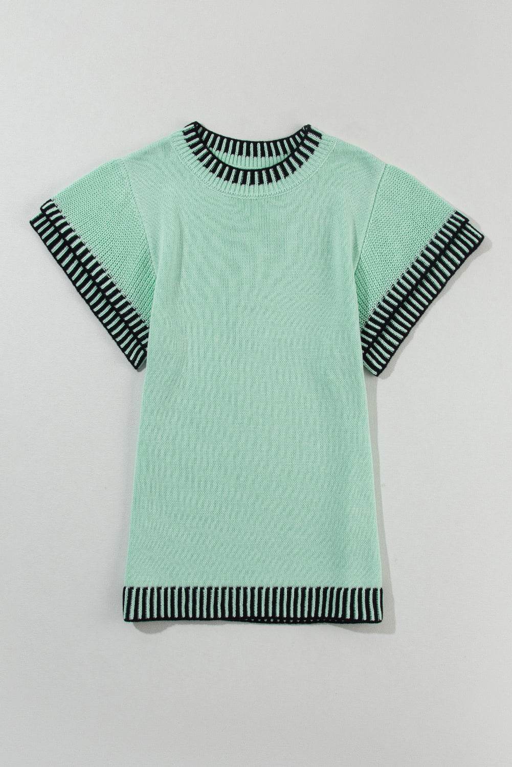 Round Neck Short Sleeve Knit Top - DaTrendStore.Com