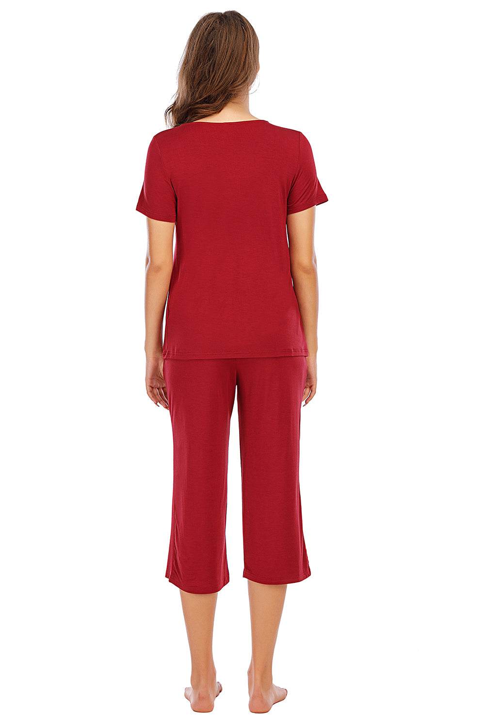 V-Neck Short Sleeve Top and Pants Lounge Set - DaTrendStore.Com