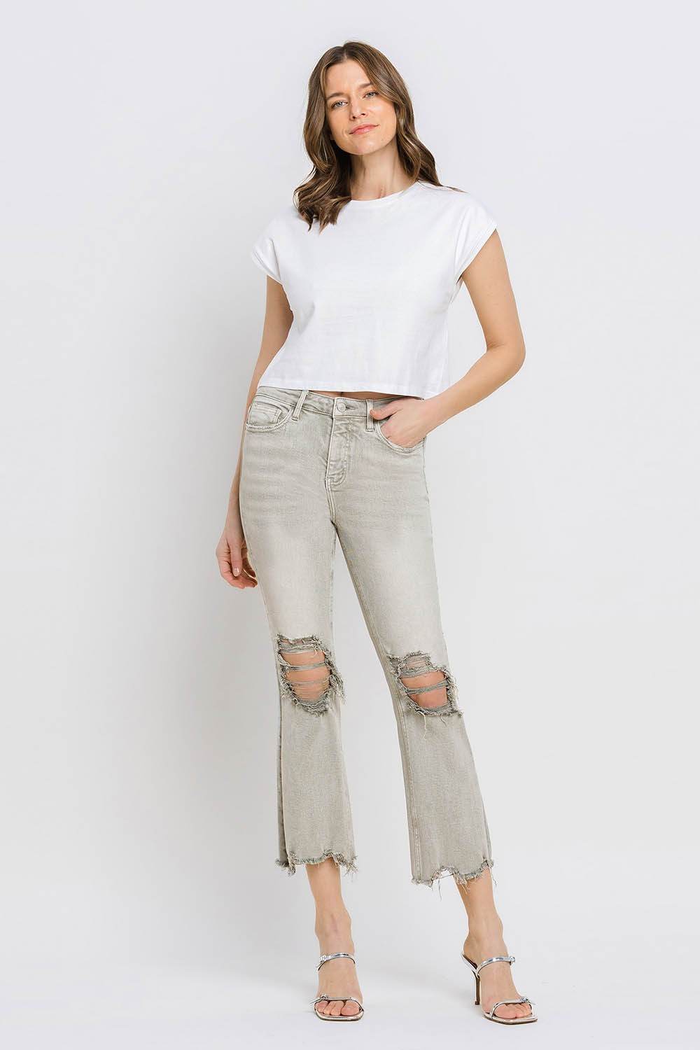Lovervet Distressed Raw Hem Cropped Flare Jeans - DaTrendStore.Com