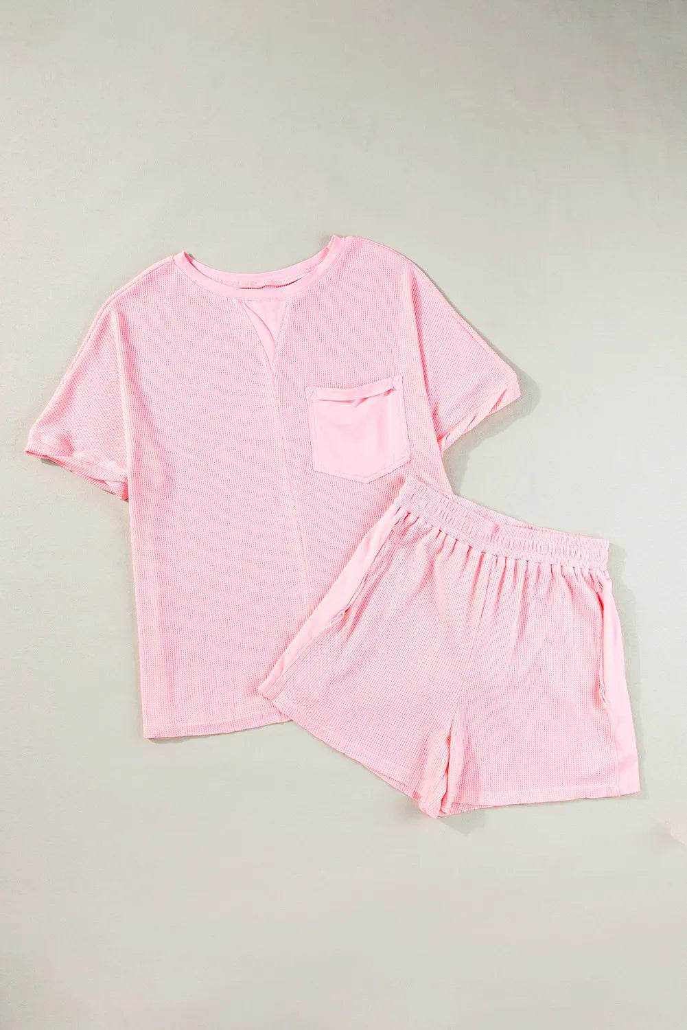 Waffle-Knit Half Sleeve Top and Shorts Set - DaTrendStore.Com