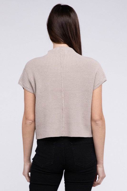 Mock Neck Short Sleeve Cropped Sweater - DaTrendStore.Com