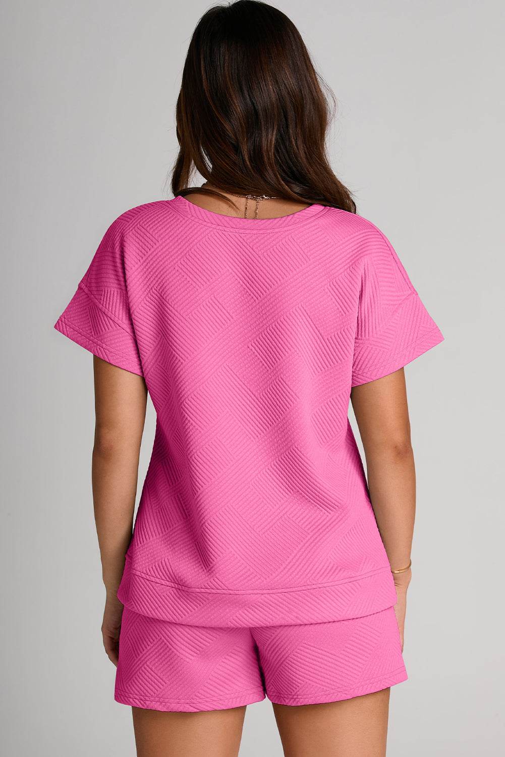 Textured Round Neck T-Shirt and Shorts Set - DaTrendStore.Com