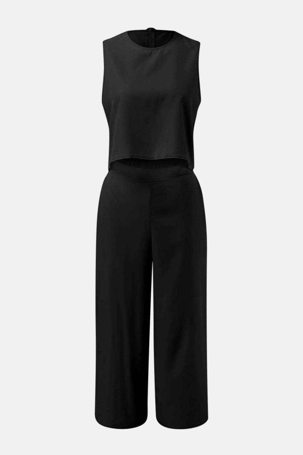 Round Neck Top and Wide Leg Pants Set - DaTrendStore.Com