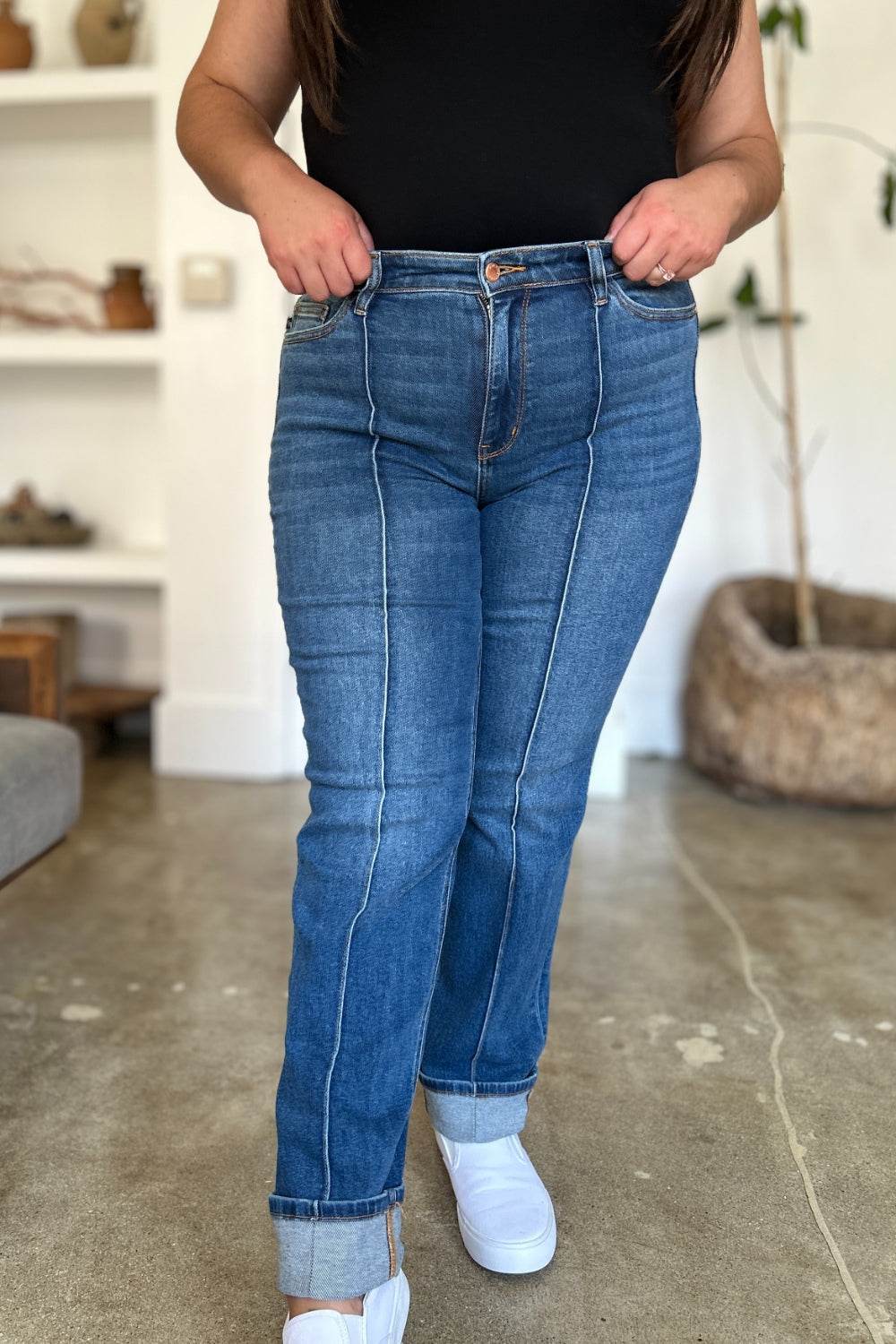 Judy Blue Full Size High Waist Front Seam Detail Straight Jeans - DaTrendStore.Com