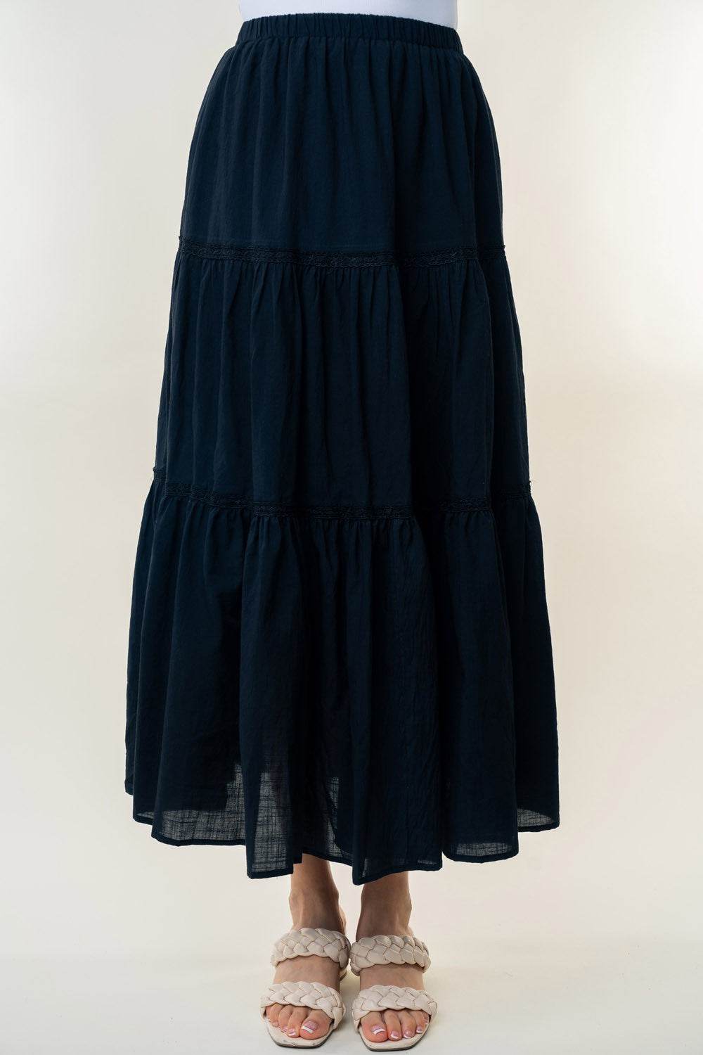 White Birch High Waisted Tiered Maxi Skirt - DaTrendStore.Com