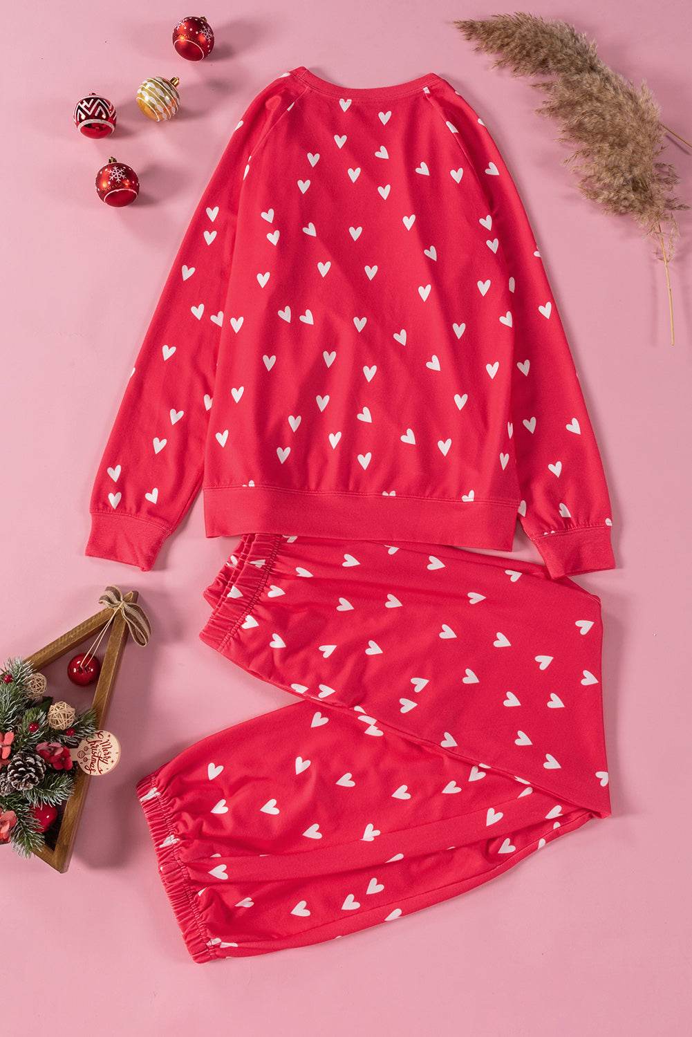 Heart Round Neck Top and Pants Set - DaTrendStore.Com