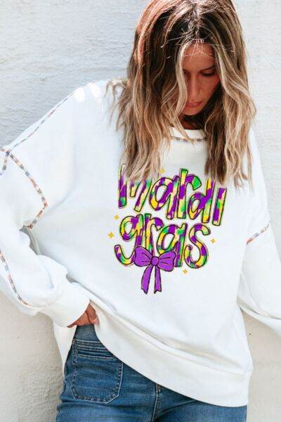 MARDI GRAS Round Neck Long Sleeve Sweatshirt - DaTrendStore.Com