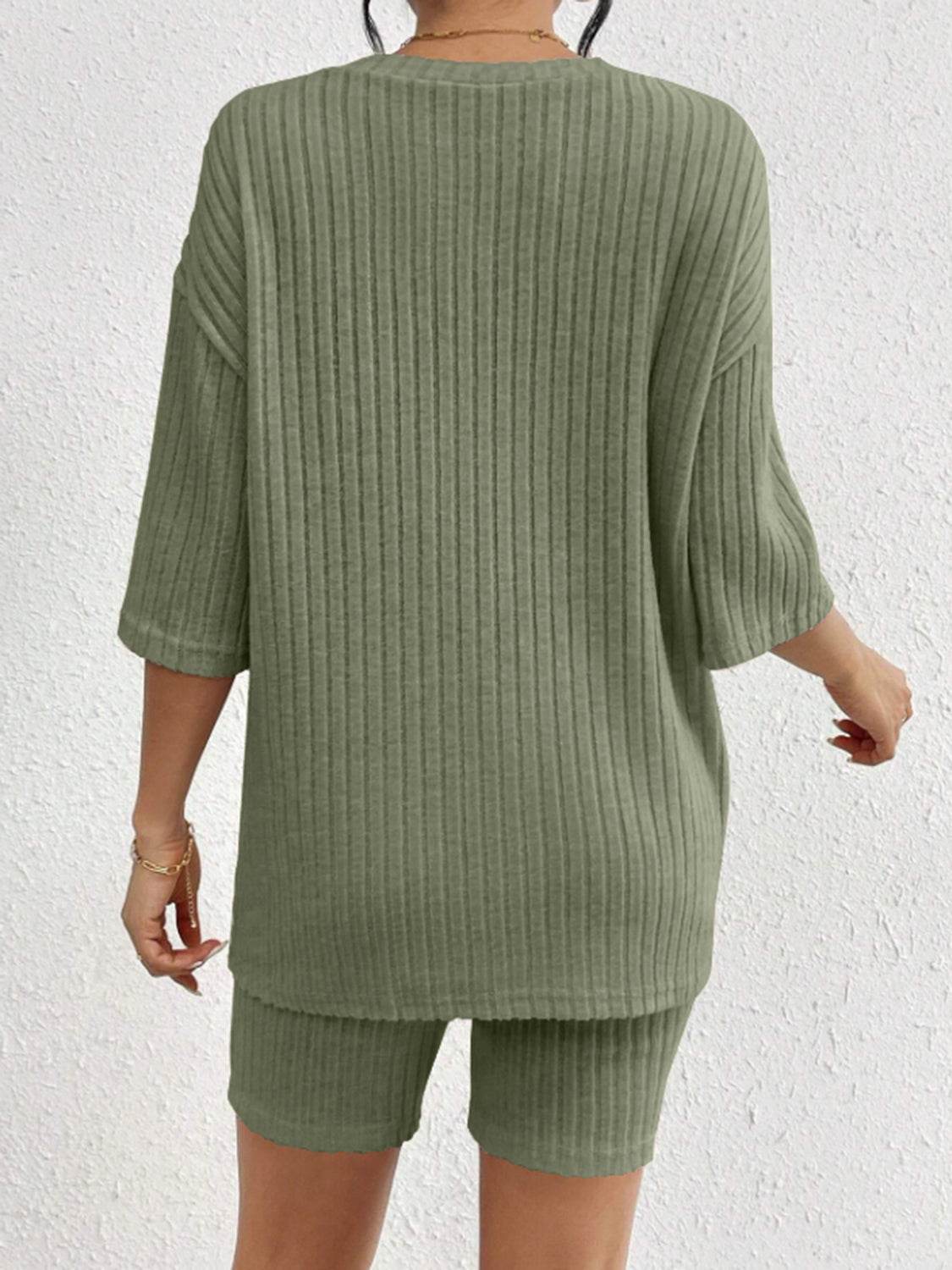 Ribbed Round Neck Top and Shorts Set - DaTrendStore.Com