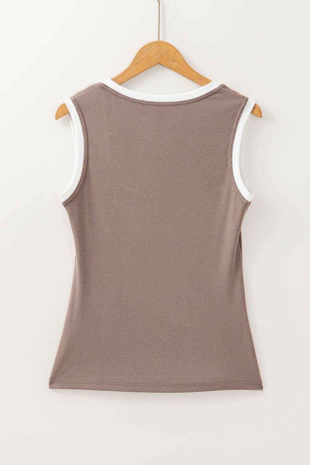 Contrast Edge Scoop Neck Wide Strap Knit Tank - DaTrendStore.Com