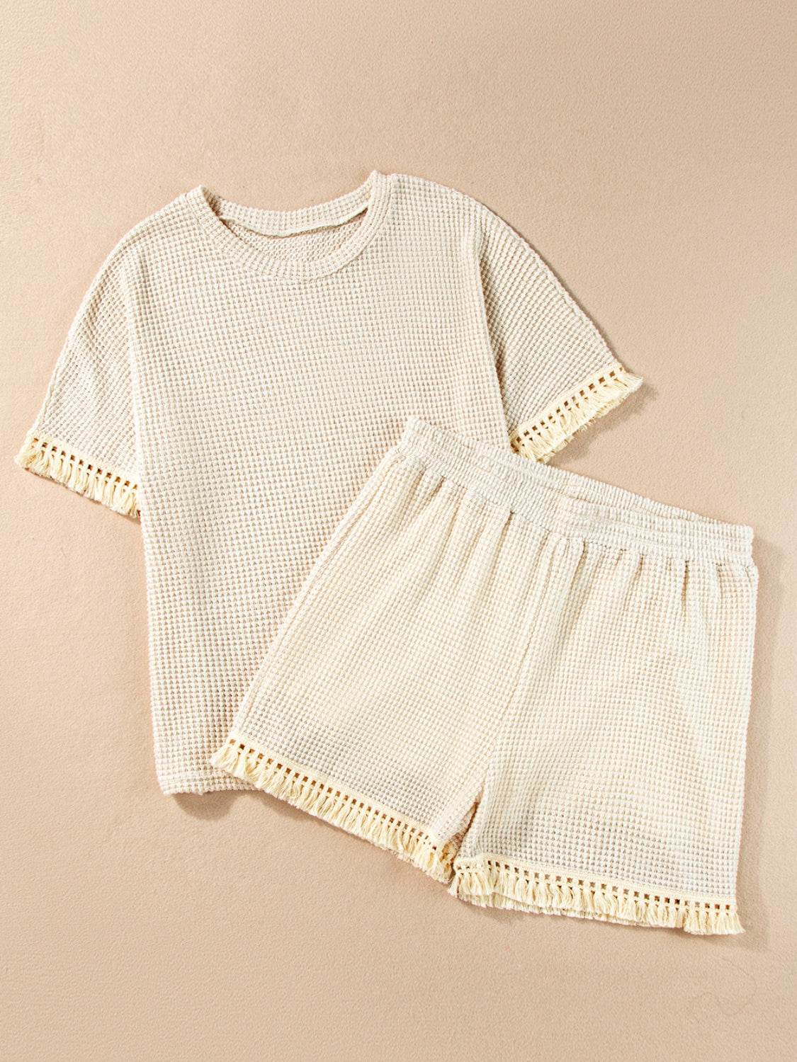 Tassel Round Neck Top and Shorts Set - DaTrendStore.Com