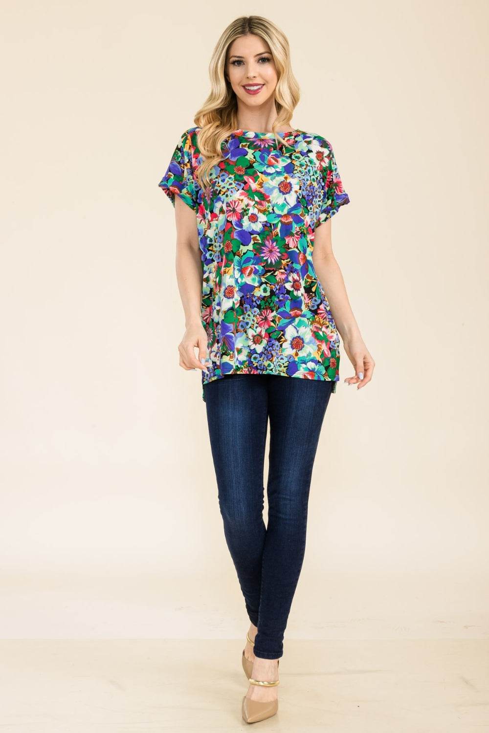 Celeste Full Size Round Neck Short Sleeve Floral T-Shirt - DaTrendStore.Com