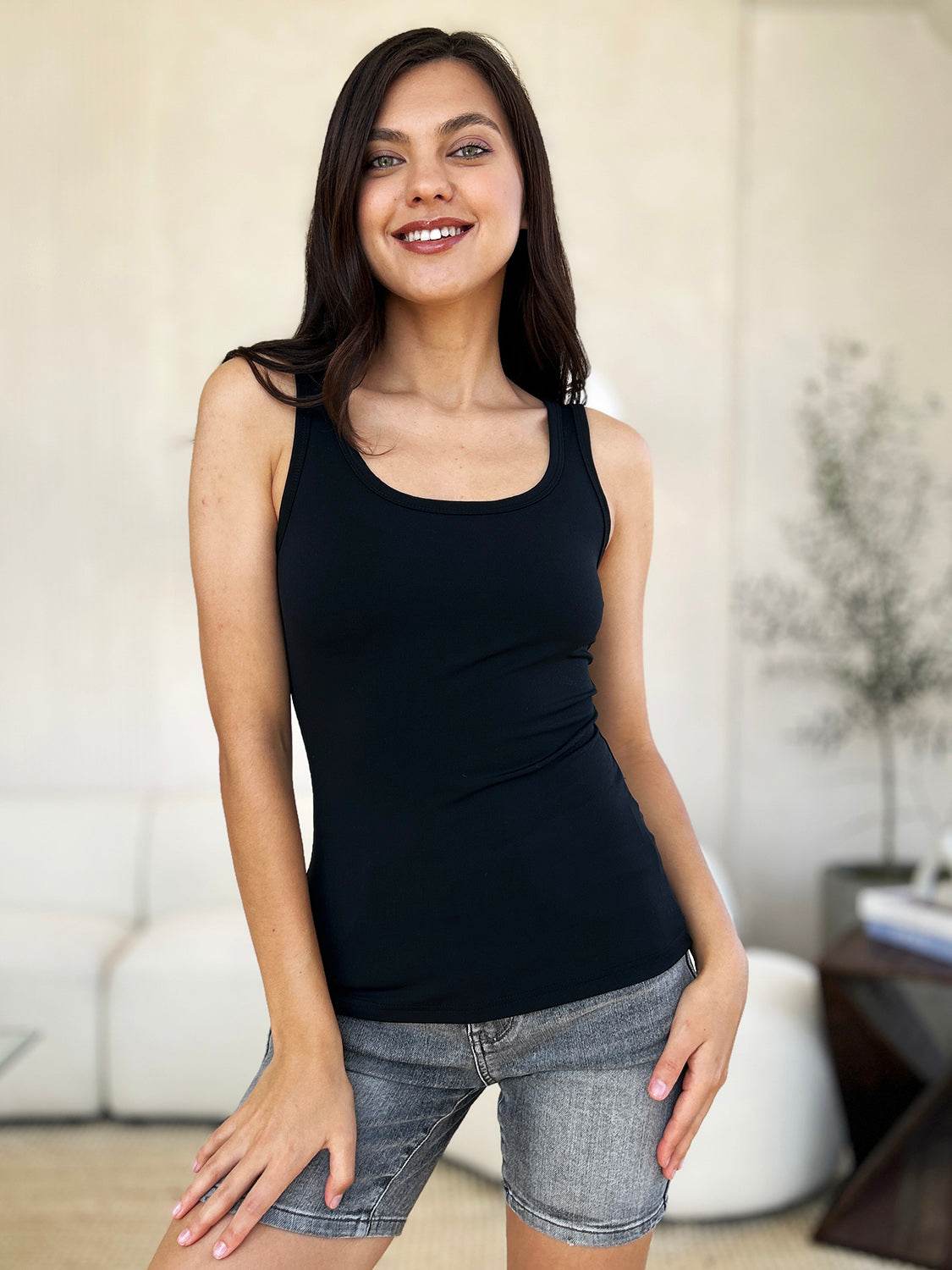 Basic Bae Full Size Square Neck Wide Strap Tank - DaTrendStore.Com