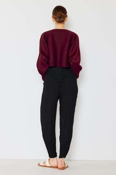 Marina West Swim Rib Pleated Puff Sleeve Bolero Cardigan - DaTrendStore.Com
