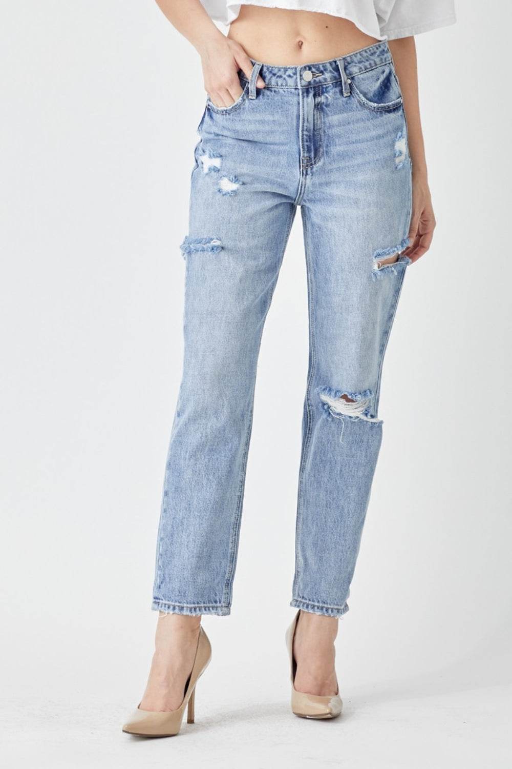 RISEN Distressed Slim Cropped Jeans - DaTrendStore.Com