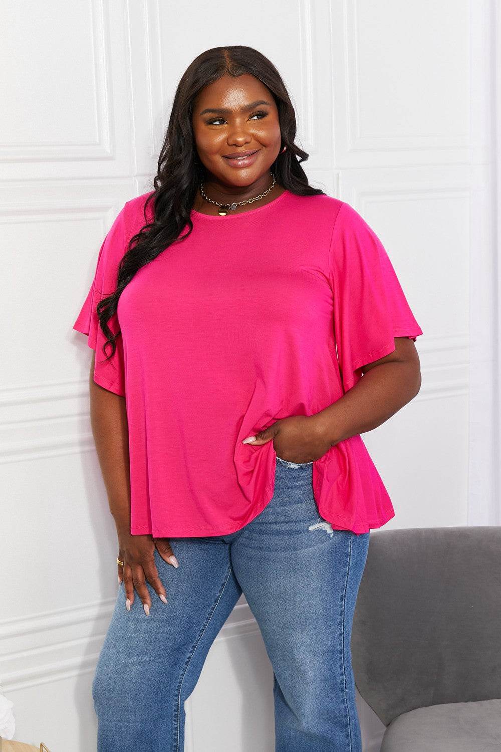 Yelete Full Size More Than Words Flutter Sleeve Top - DaTrendStore.Com