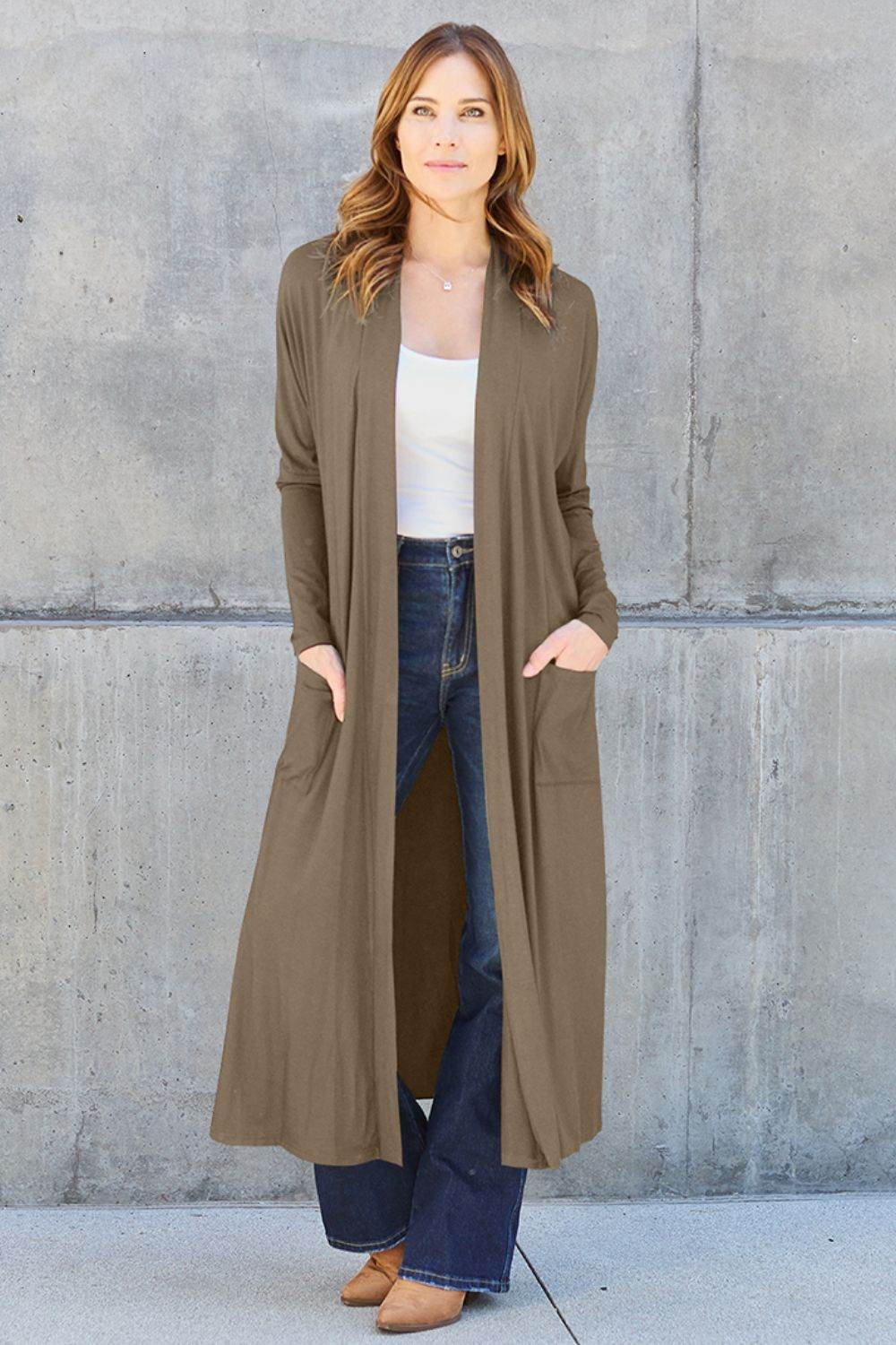 Basic Bae Full Size Open Front Long Sleeve Cover Up - DaTrendStore.Com