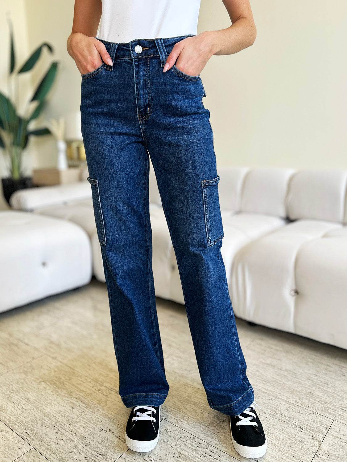 Judy Blue Full Size High Waist Straight Cargo Jeans - DaTrendStore.Com