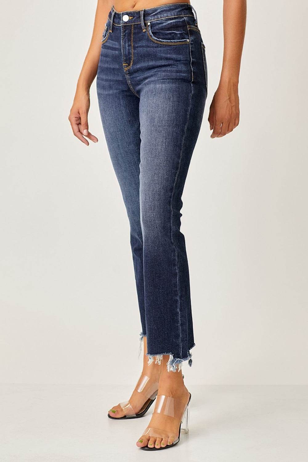 Risen Full Size Frayed Hem Cropped Straight Jeans - DaTrendStore.Com