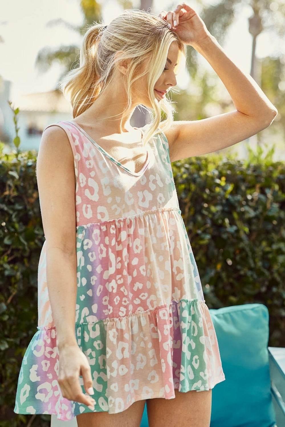 BiBi Ombre Leopard Sleeveless Babydoll Top - DaTrendStore.Com