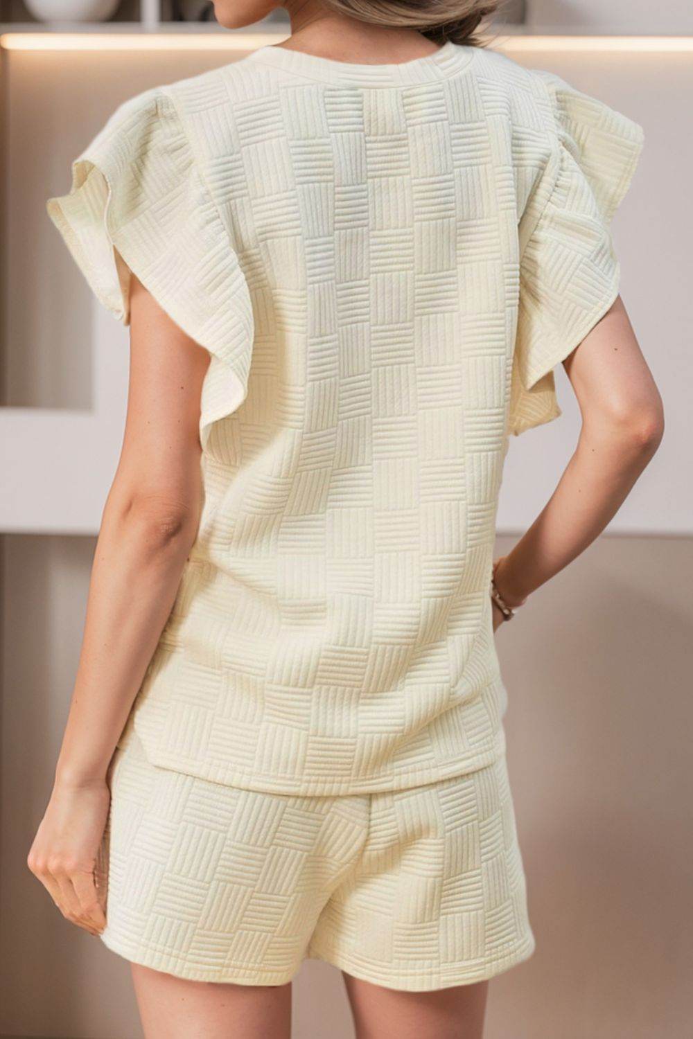 Ruffled Round Neck Top and Drawstring Shorts Set - DaTrendStore.Com