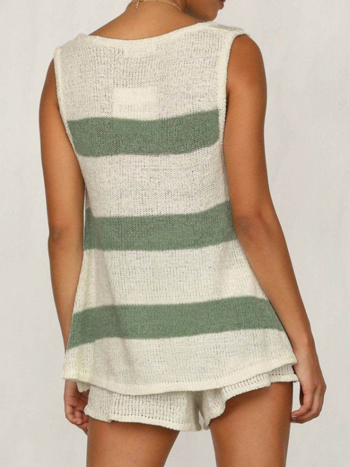 V-Neck Sleeveless Top and Drawstring Shorts Sweater Set - DaTrendStore.Com